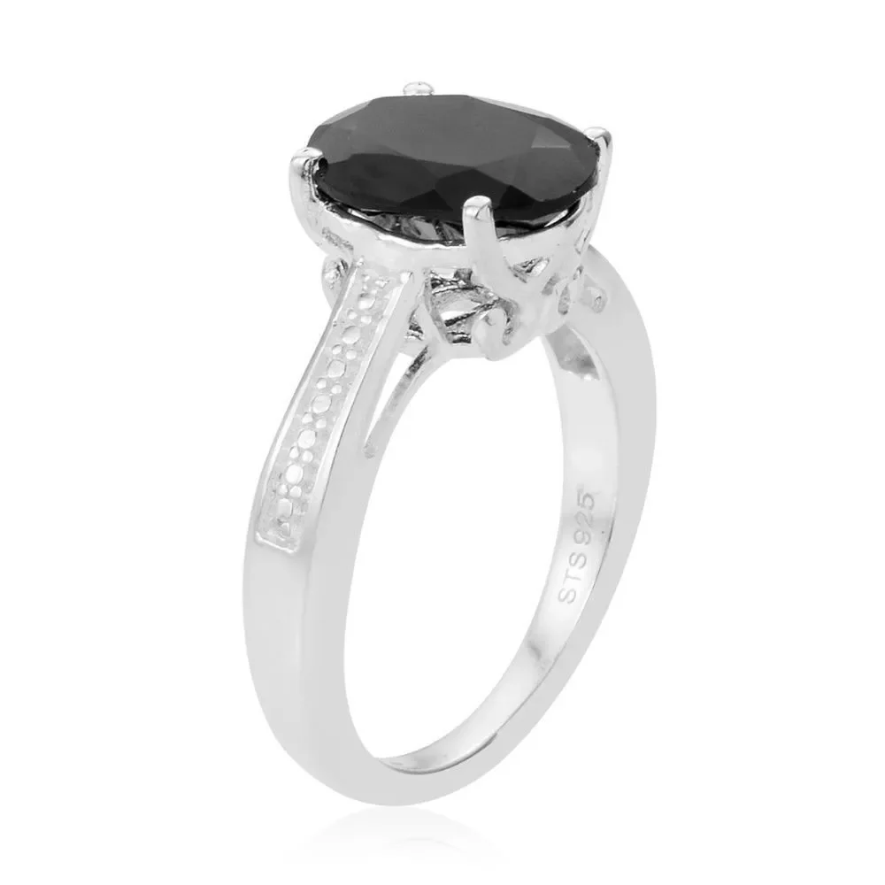 Thai Black Spinel Sterling Silver Ring (Size 5.0)